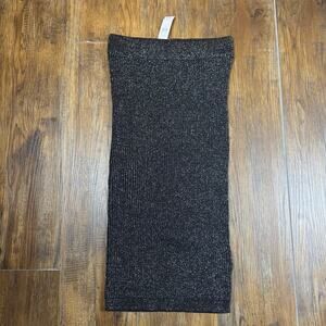 Gap SMALL Ribbed pencil Sweater Skirt Black Fitted Midi metallic NWT stretch